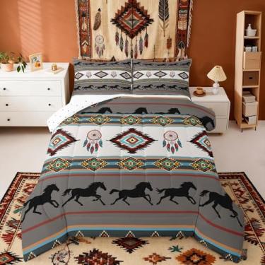 Imagem de Castle Fairy Conjunto de edredom infantil boêmio, tamanho solteiro, tribal asteca do sudoeste, reversível para quarto de adolescentes, geométrico exótico, edredom acolchoado americano com 1 fronha