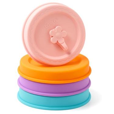 Imagem de Lelife Tampas de silicone para frascos de pedreiro, comuns e de boca larga, com furo de canudo e tampa (cor brilhante 4 peças)