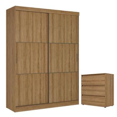 Imagem de Guarda Roupa Casal Comfort 2 Portas Almendra Acetinado E Cômoda Gaveteiro Condessa Almendra - Thb