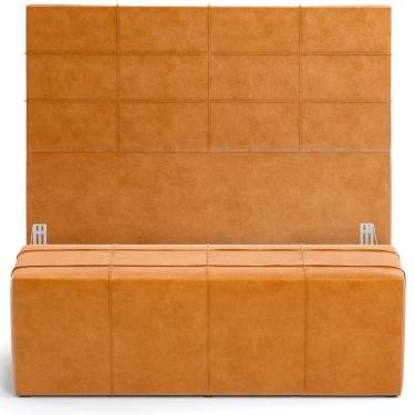 Imagem de Kit Cabeceira Cama Box Queen 160cm Com Calçadeira Roma W01 Couríssimo Whisky - Lyam