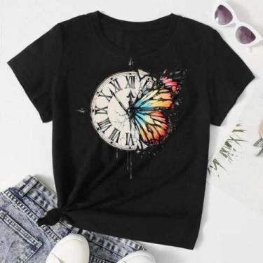 Imagem de Camiseta Feminina Estampada Borboleta Várias Cores - Nos Style, Preto,