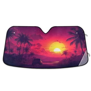 Imagem de ATTX Palmeiras do pôr do sol para para-brisas de carro 139.7 cm x 70.1 cm Protetor solar universal com proteção UV, persiana de janela frontal automática dobrável para caminhões Sedans SUVs #207
