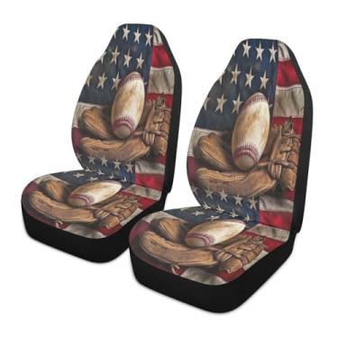 Imagem de Blueangle 2 peças de capas de assento de carro de taco de beisebol vintage, almofadas protetoras respiráveis para assentos dianteiros de carro, ajuste universal para SUV Sedan Truck Van (651)