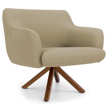 Imagem de Poltrona Decorativa Giratória Base Giromad Madeira Jade Veludo C-68 Bege - Domi
