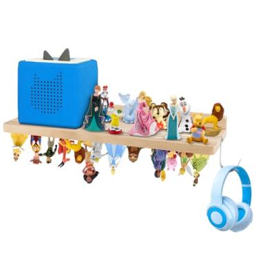 Imagem de Prateleira magnética Tonies – Prateleira de madeira para Toniebox com suporte de fone de ouvido, organizador de tiras magnéticas de dupla face para Tonies, suporte de parede para armazenamento de