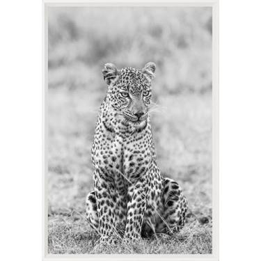 Imagem de Quadro Decorativo com Vidro Sala Hall Quarto 84x124cm Branco Onça