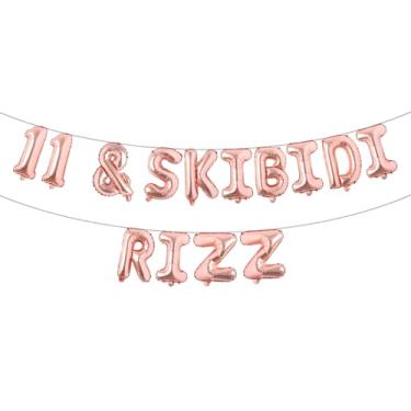 Imagem de Banner de balão multicolorido 11 & Skibidi Rizz - suprimentos, ideias e decorações para festa de 11 anos (11 e SKIBIDI RIZZ ouro rosa)