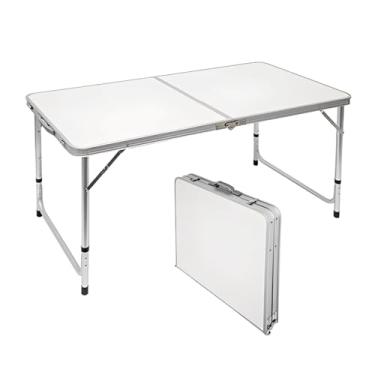 Imagem de Mesa Dobrável Portátil 120x60cm - Alumínio com Tampo MDF e Alça, Durável e Easy to Carry, Perfeita para Camping, Varanda ou Eventos ao Ar Livre (Bege)