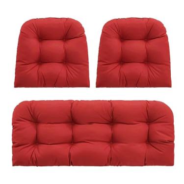 Imagem de PNP HWJIAJU Almofadas de vime para cadeira de 3 peças, almofadas impermeáveis para sofá ao ar livre para móveis de pátio, almofadas de móveis de vime, 41 x 19 vermelho