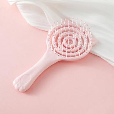 Imagem de Escova de cabelo canelada com pata de gato | Pente oco portátil para pentear orelhas de gato, escova de cabelo volumizadora fofa para uso em movimento 38-1