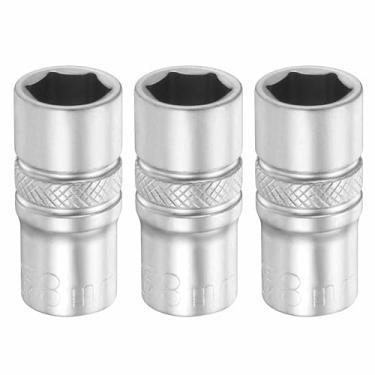 Imagem de HARFINGTON 3 peças soquete profundo de 6 pontos 1/10.2 cm drive 8 mm métrico profundo CR-V aço polido niquelado manga flip 25 mm / 2,5 cm ferramenta de soquete extra longo para reparo de parafusos de