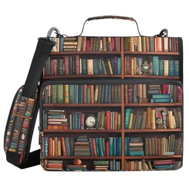 Imagem de YETTASBIN Biblioteca Bookshelf fichário com zíper de 3 anéis com alça de ombro e alça - organizador de fichário de 3,8 cm pasta expansível resistente à água com vários bolsos para escola e material de