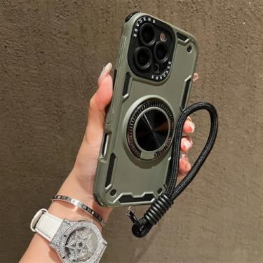 Imagem de SFDSUH Capa protetora com suporte de anel giratório 360° para iPhone 13 e alça de pulso (Verde Militar)