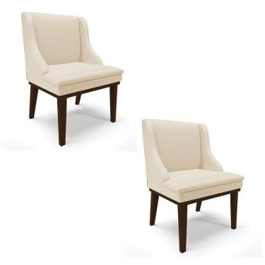 Imagem de Kit 02 Cadeiras De Jantar Corino Bege Base Fixa Madeira