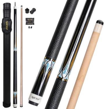 Imagem de CUEELF Conjunto de tacos de sinuca profissional de 2 peças com eixo de deflexão baixa de 147 cm com ponta de 12,5 mm com cabo de couro premium (WD-CA22-1029-03, 552 g)