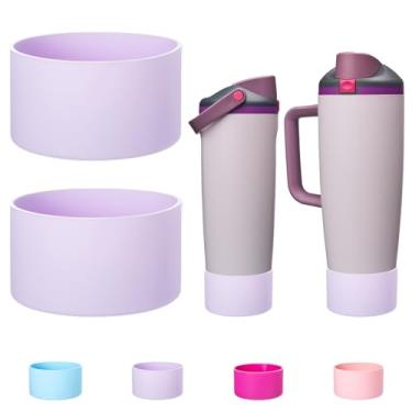Imagem de LONPARRY Pacote com 2 botas de silicone para Owala FreeSip Sway 1,134 g e garrafa e copo de 850 g - Bota protetora inferior antiderrapante para acessórios Owara Capa protetora (roxo moke)