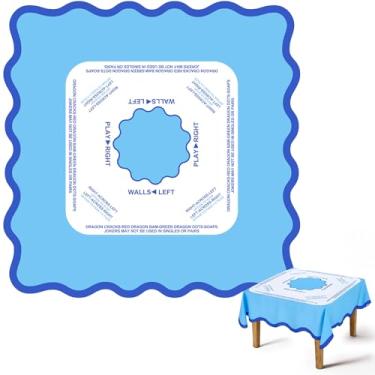 Imagem de Mindsoft Toalha de mesa de Mahjong recortada 139 x 139 cm toalha de mesa quadrada de poliéster para jogos de tabuleiro de cartas Mahjong para iniciantes em Mahjong (azul)
