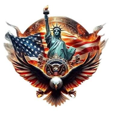 Imagem de Adesivo de decalque de carro Águia Americana e a Estátua da Liberdade, Adesivo de decalque de caminhão de águia patriótica de 21 x 21 cm à prova d'água para carro, caminhão, trailer, SUV, van, janela