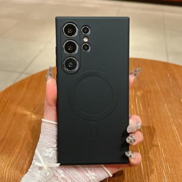 Imagem de Capa magnética de silicone para Samsung Galaxy S25 S24 S23 S22 S21 Ultra Plus S25 Fe, capa macia de TPU à prova de choque (para Galaxy S23+/Preta)