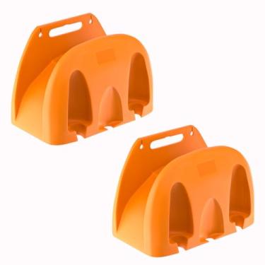 Imagem de JIOGOWISE 2 peças Rack de armazenamento de mangueira de tubo de água, suporte de mangueira montado na parede, suporte de organização de ferramentas de jardim, gancho de carretel de plástico para