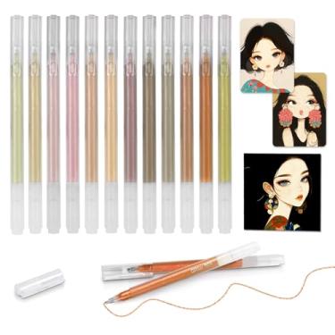 Imagem de CAISEXILE Conjunto de 12 canetas de gel com glitter tom de pele, ponta fina de 1,0 mm para papel preto e papel branco, canetas de grande capacidade para diário, livros de colorir para adultos, desenho