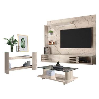 Imagem de Estante Home Theater Suspenso Com Aparador E Mesa De Centro Frizz Select Calacata Off White - Madetec