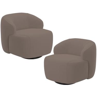 Imagem de Kit 02 Poltronas Decorativa Orgânica Giratória Para Sala Living Barolo L06 Veludo Marrom - Lyam Decor