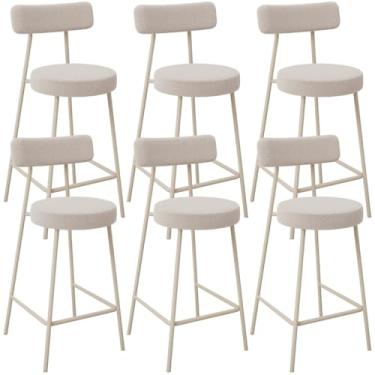 Imagem de Kit 06 Banquetas Baixa Cozinha Sala Jantar Bancada Milão Arena L02 Bouclê Bege - Lyam Decor