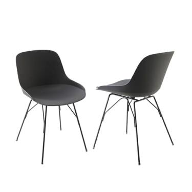 Imagem de LESHI Cadeiras de jantar modernas de plástico com pernas de madeira, cadeiras de cozinha sem braços para salas de jantar, escritórios, restaurante (preto, pacote com 6)