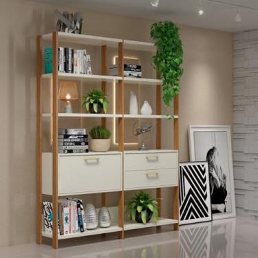 Imagem de Estantes para Livros 2 Unidades 100% Mdf Dalla Freijó/Off White