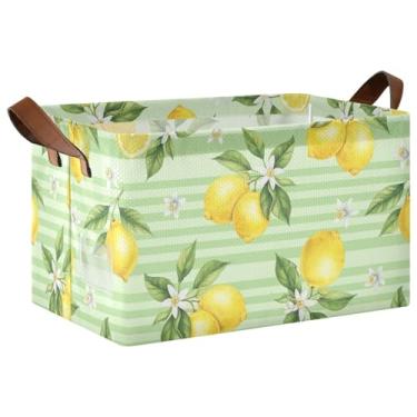 Imagem de Organizador de suéter dobrável listrado verde limão com alças, caixas de armazenamento para armário de 40 x 29 x 25 cm para organização, 1 pacote