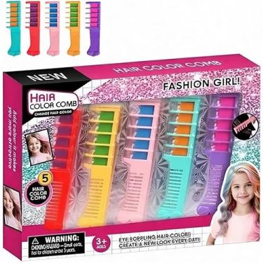 Imagem de Kit 5 Pentes Cores Sortidas para Pintar Cabelo Infantil Criatividade Temporária – Cores Vibrantes e Brincadeira sem Sujeira!