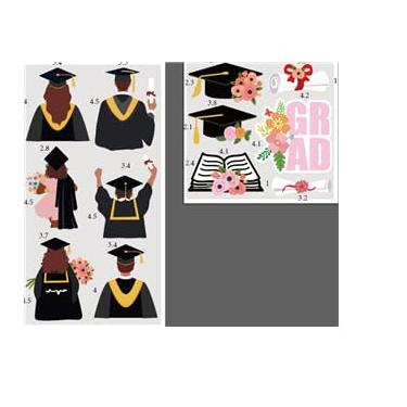 Imagem de JarThenaAMCS Moldes de fondant de graduação floral 3D Parabéns Grad Cap Diploma livro molde de silicone para fazer à mão DIY chocolate doce cookie cupcake topper suprimentos de festa, 2 peças