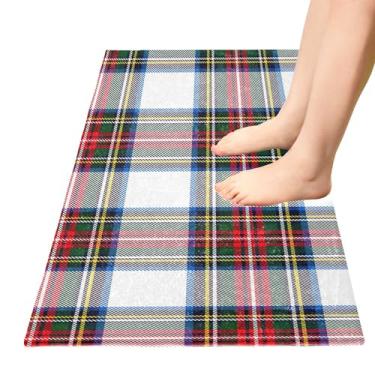 Imagem de TSENQUE Tapete de banho xadrez escocês Stewart Tartan, tapetes de cozinha, grande, tapete de entrada absorvente antiderrapante para casa e cozinha, 99 cm x 51 cm
