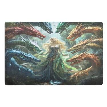Imagem de Joisal Beautiful Woman Dragons Tapetes de entrada internos para casa resistente à sujeira tapete de boas-vindas interno, tapete de entrada ao ar livre 81 x 50 cm