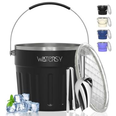 Imagem de WATERSY Balde de gelo isolado (8 litros / 7,6 L) com tampa, colher, pinça de gelo, vácuo de parede de aço inoxidável, preto