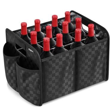 Imagem de OPUX Sacola de vinho com 12 garrafas, caixa de transporte de vinho dobrável com divisórias para movimento, suporte de vidro dobrável para armazenamento de garrafa de licor, caixa de armazenamento de
