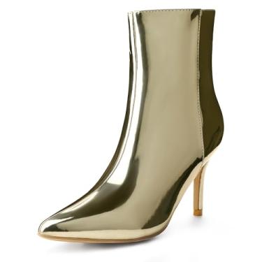 Imagem de Perphy Bota feminina com bico fino e zíper salto agulha, Dourado, 36