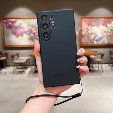 Imagem de Capa de silicone magnética com proteção de lente de câmera espessa para Samsung S25 Ultra S24 S23 Plus, alça de pulso e estojo de carregamento, preto, para S23