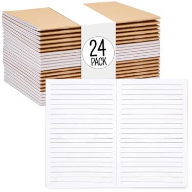 Imagem de Pacote com 24 diários Kraft forrados - 48 páginas cada, cadernos de papel A5 de 14 x 21 cm a granel para estudantes, escrita, diário, anotações de viagem, material escolar, sala de aula e papelaria de