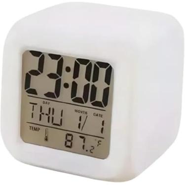 Imagem de Despertador Digital Mini Branco, Relógio com Display LCD, Temperatura e Data