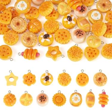 Imagem de Magibeads 40 peças de pingentes de pão de resina para fazer joias fofos pingentes de imitação de comida Kandi em massa para fabricação de chaveiros, enfeites de pendurar, brincos, pulseiras