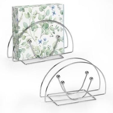 Imagem de Avolander Pacote com 2 porta-guardanapos verticais para coquetéis, porta-guardanapos de papel prata decorativo para bancadas de mesa de jantar de cozinha