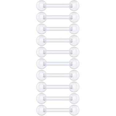 Imagem de Anéis de língua transparentes para o trabalho escolar - Retentor de mamilo 16 g Bioflex Joia de piercing transparente 16 g para cirurgia - Retentor de anel de língua invisível para esportes - Barra de