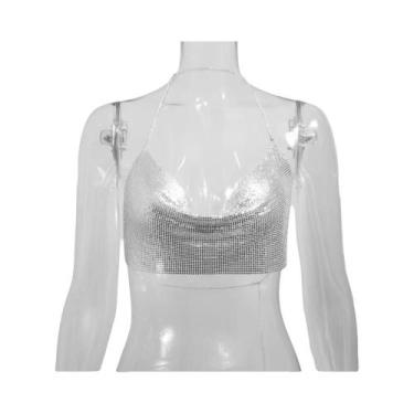 Imagem de Top Cropped Feminino Com Lantejoulas Metálicas Brilhantes, Decote Em V