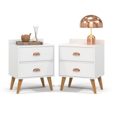Imagem de Kit 2 Mesa De Cabeceira 2 Gavetas Criado Para Quarto Decoração Com Pra