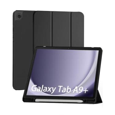 Imagem de Capa para Samsung Galaxy Tab A9+ Plus 11 Polegadas 2023, com Suporte para Pencil Parte Traseira em TPU Macio função de ativação/desativação automática, Preto