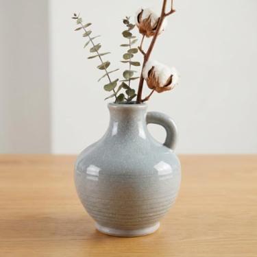 Imagem de Sunddo Vasos de cerâmica azul para decoração de casa, vaso decorativo moderno de 15 cm com alça, vaso de flores pequeno para peça central, entrada, sala de estar, mesa de jantar, casa de fazenda