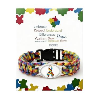 Imagem de 72ore Pulseira de conscientização do autismo, pulseira de suporte para autismo, feita à mão, trançada, ajustável, paracord multicolorido, presente, Large, Zinco, Sem Pedra Preciosa