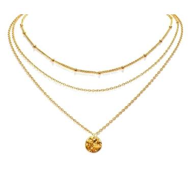 Imagem de Kairosia Conjunto de colar em camadas banhado a ouro 14K para mulheres, colar com pingente de elos empilháveis delicados, colar de corrente gargantilha personalizada, joia feminina, presente